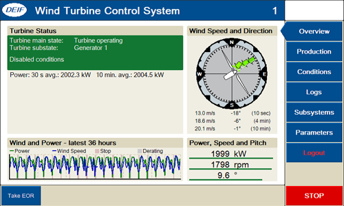Wind turbine control system interface